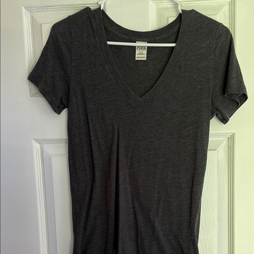 PINK Victoria's Secret Fitted Gray Short Sleeve Tee